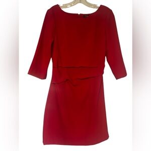 J Peterman Women’s Holiday Red Crepe 3/4 Sleeve Knee Length Sheath Dress 4 Red